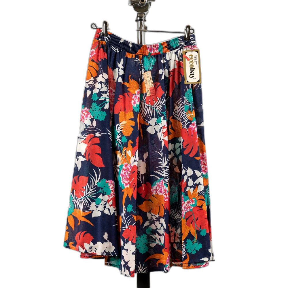 Vintage 70s Eccobay multicolored floral A line skirt size S